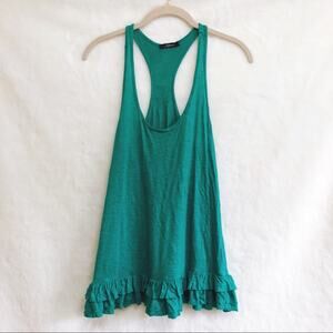 Soprano Green Sleeveless Bottom Ruffled Top